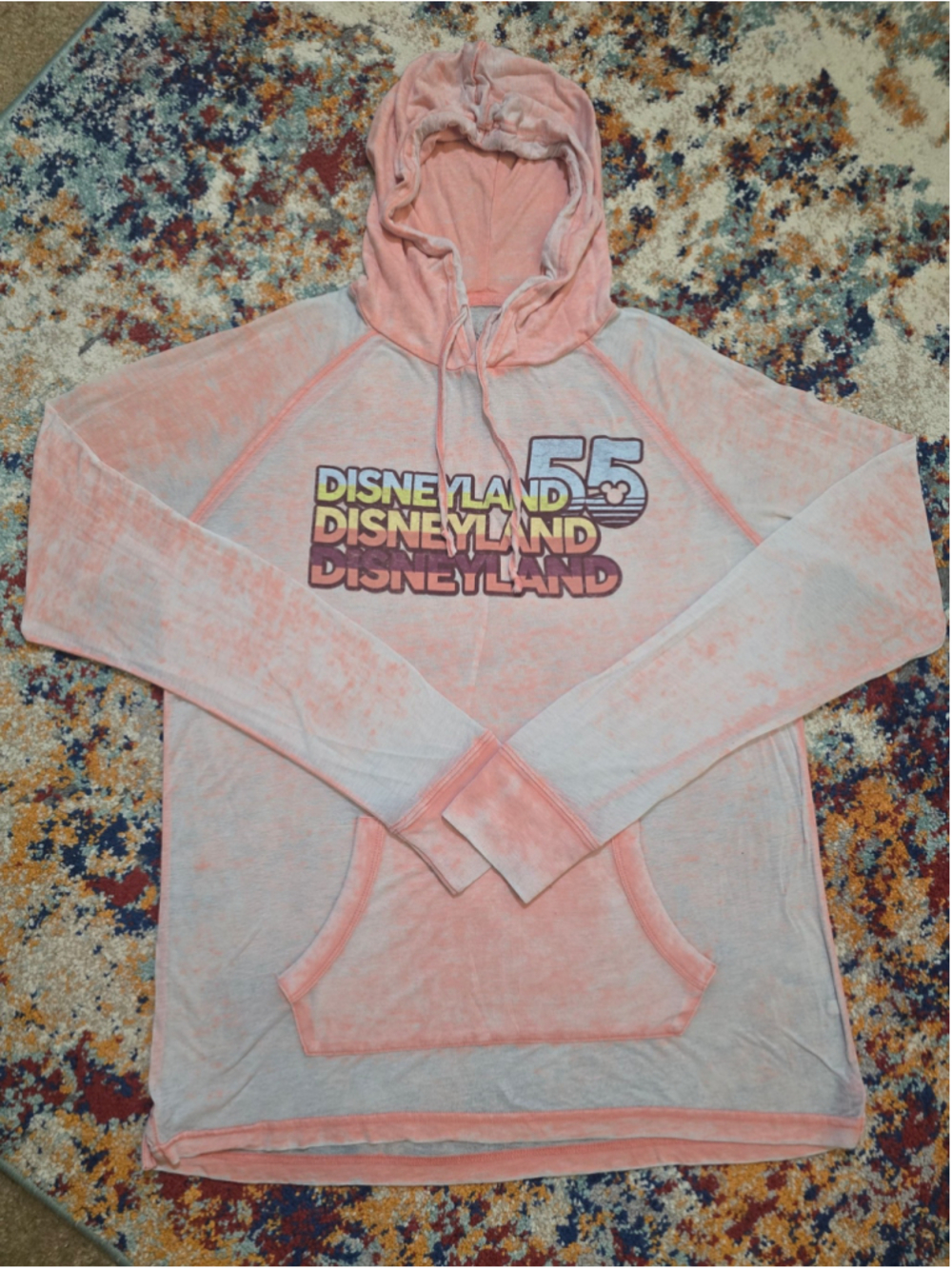 Disney Parks Disneyland Resort 55 Retro Stack Graphic Pullover Hoodie Coral M